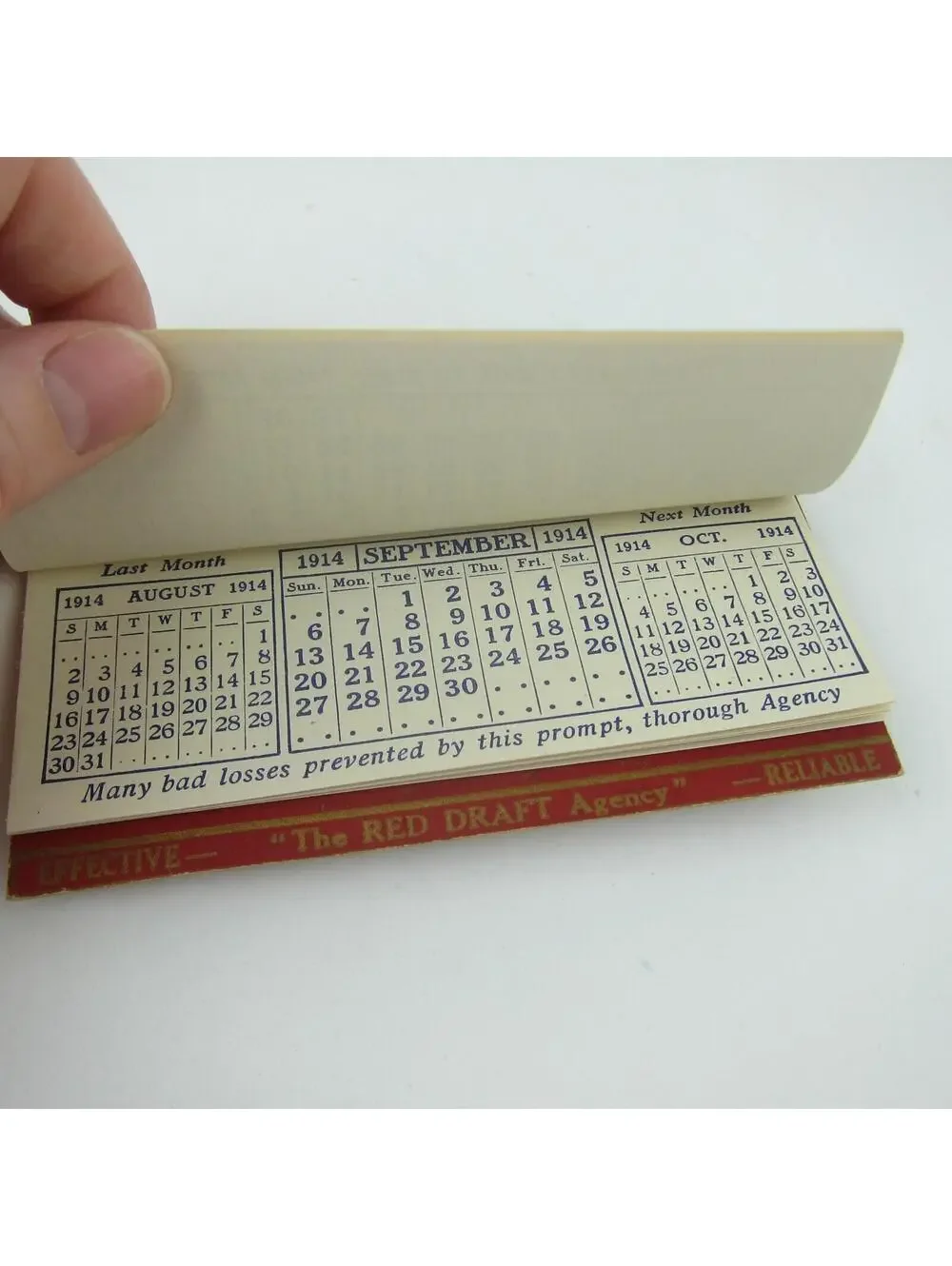 Antique 1914 Calendar Pad K. & M. Red Drafts Agency Debt Collection 4.75 x 2.5